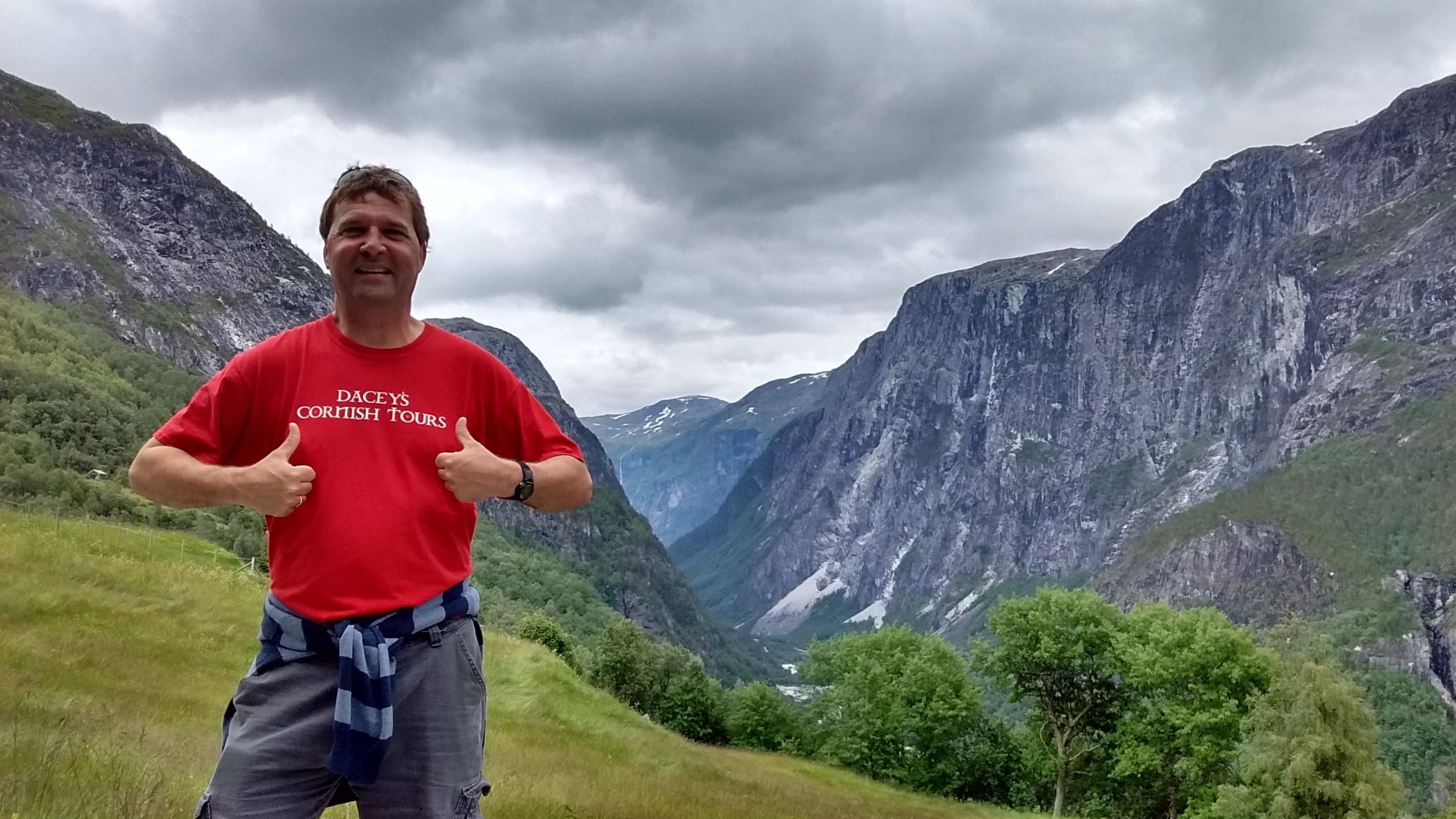 David hiking in Naeroeyfjord, Norway