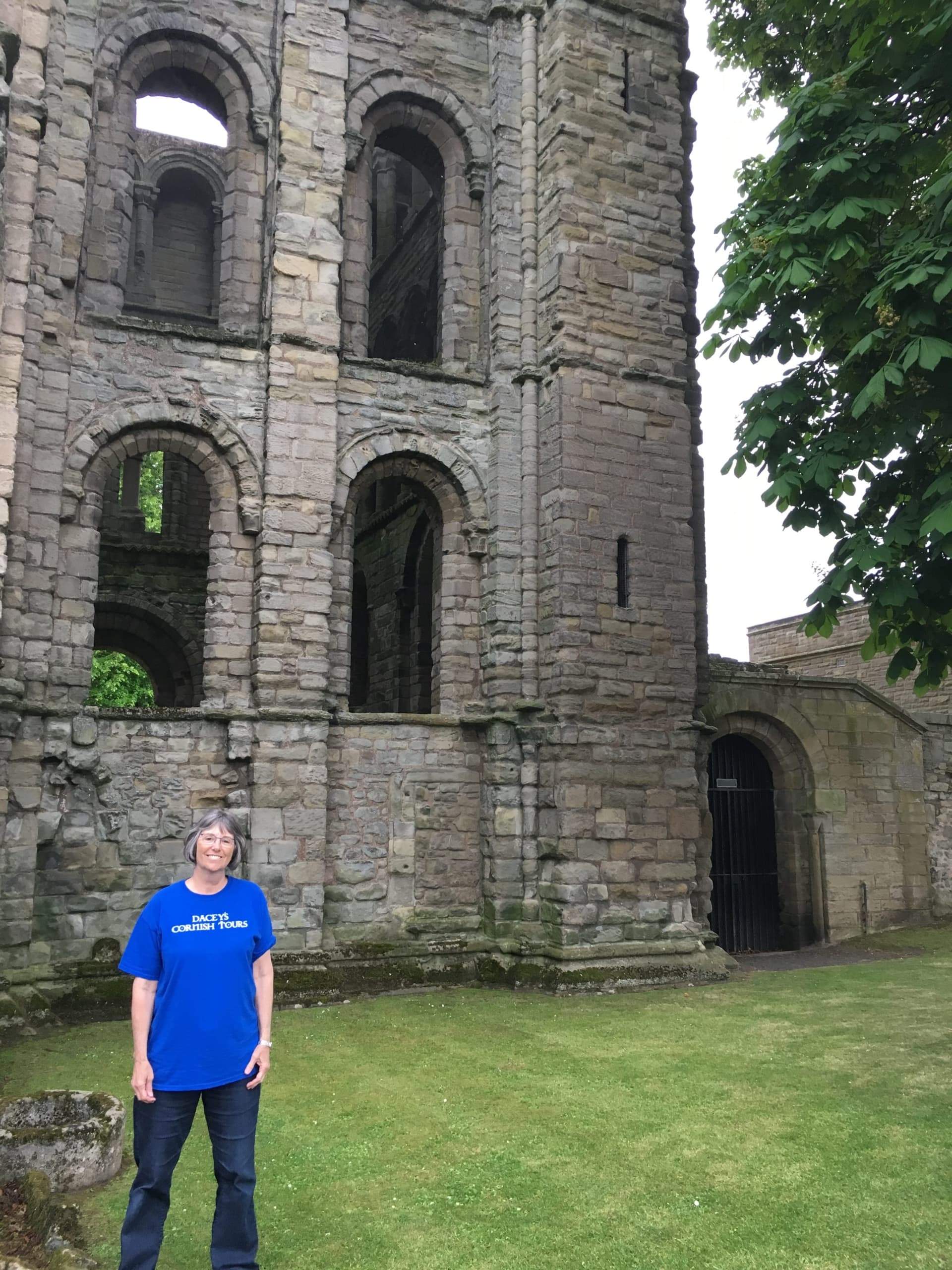 Sharon, enjoying Kelso Abbey, Scottish Borders