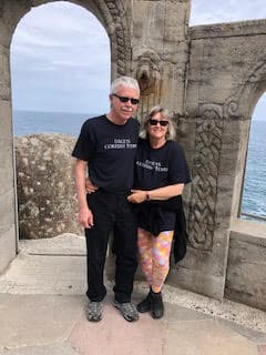 Ross & Wanda staring at the Minack theatre, Cornwall