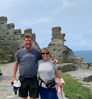David & Joanne, King Arthurs castle, Tintagel Cornwall UK