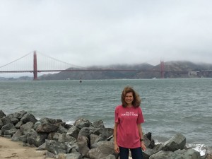 Dacey's Cornish tours Suzanne at Golden gate bridge,