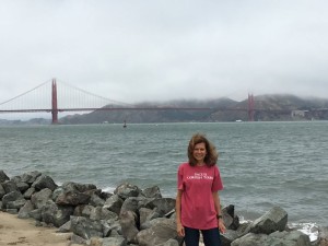 Dacey's Cornish tours Suzanne at Golden gate bridge,