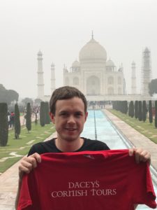 Dacey's Cornish tours Josh, relaxing at Taj Mahal, India