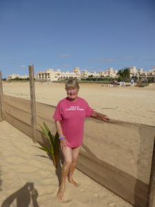 Dacey's Cornish tours Janet,enjoying the beach Cape Verde