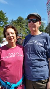 Dacey's Cornish tours Raquel & Geoffrey, watching the Boston marathon