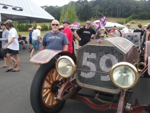 Dacey's Cornish toursGraeme, Leadfoot shwing his car at the festival, Coromandel NZ