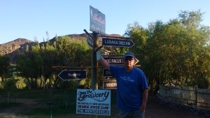 Dacey's Cornish toursQC, standing at Orange River Camp, South Africa