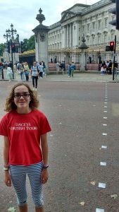 Dacey's Cornish toursSophie, standing outside Buckingham Palace,London England