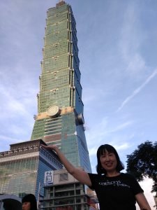 Dacey's Cornish toursYulee, standing at the Taipei 101, Taiwan