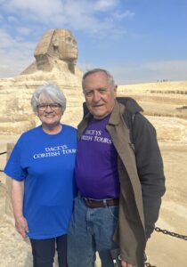 Dacey's Cornish tours Cheryl & Bob ,enjoying the Pyramids Egypt