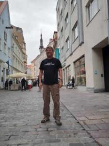 Dacey's Cornish tours David, standing in Tallinn Estonia